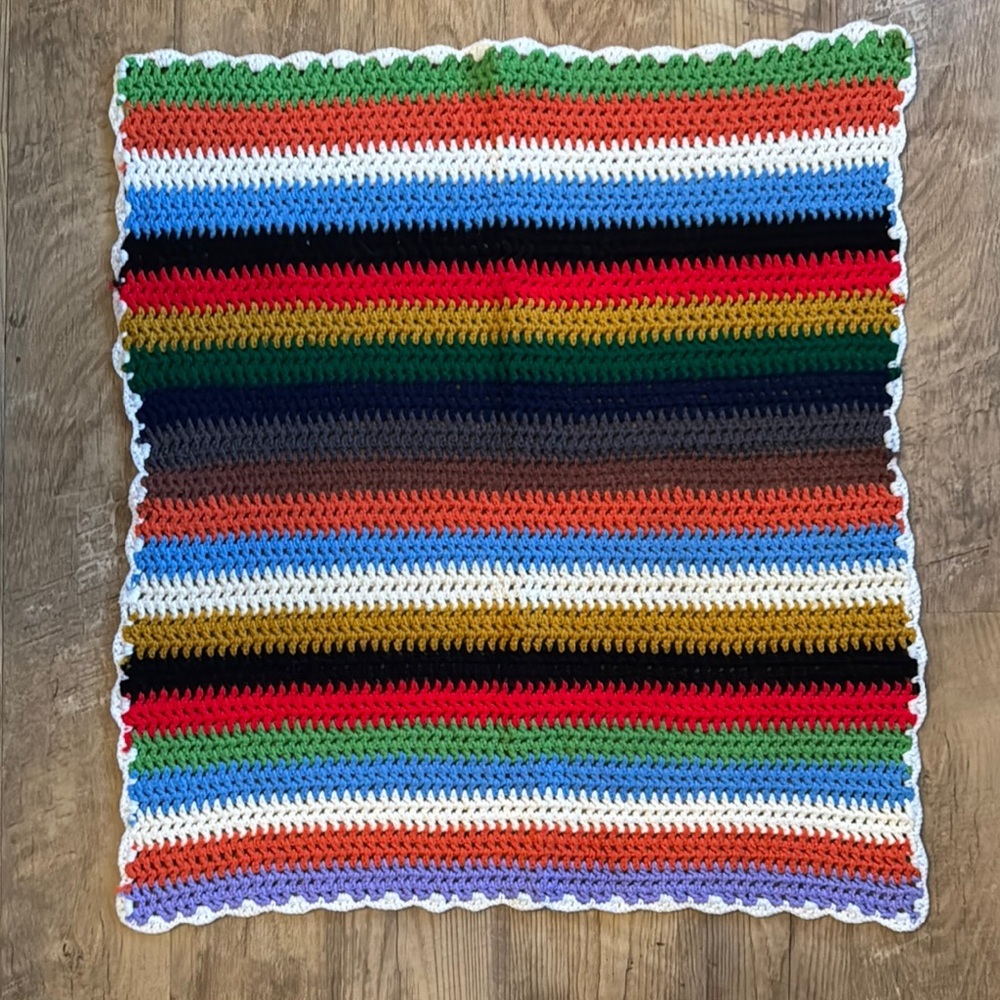 Vintage Colorful Striped Crochet Blanket